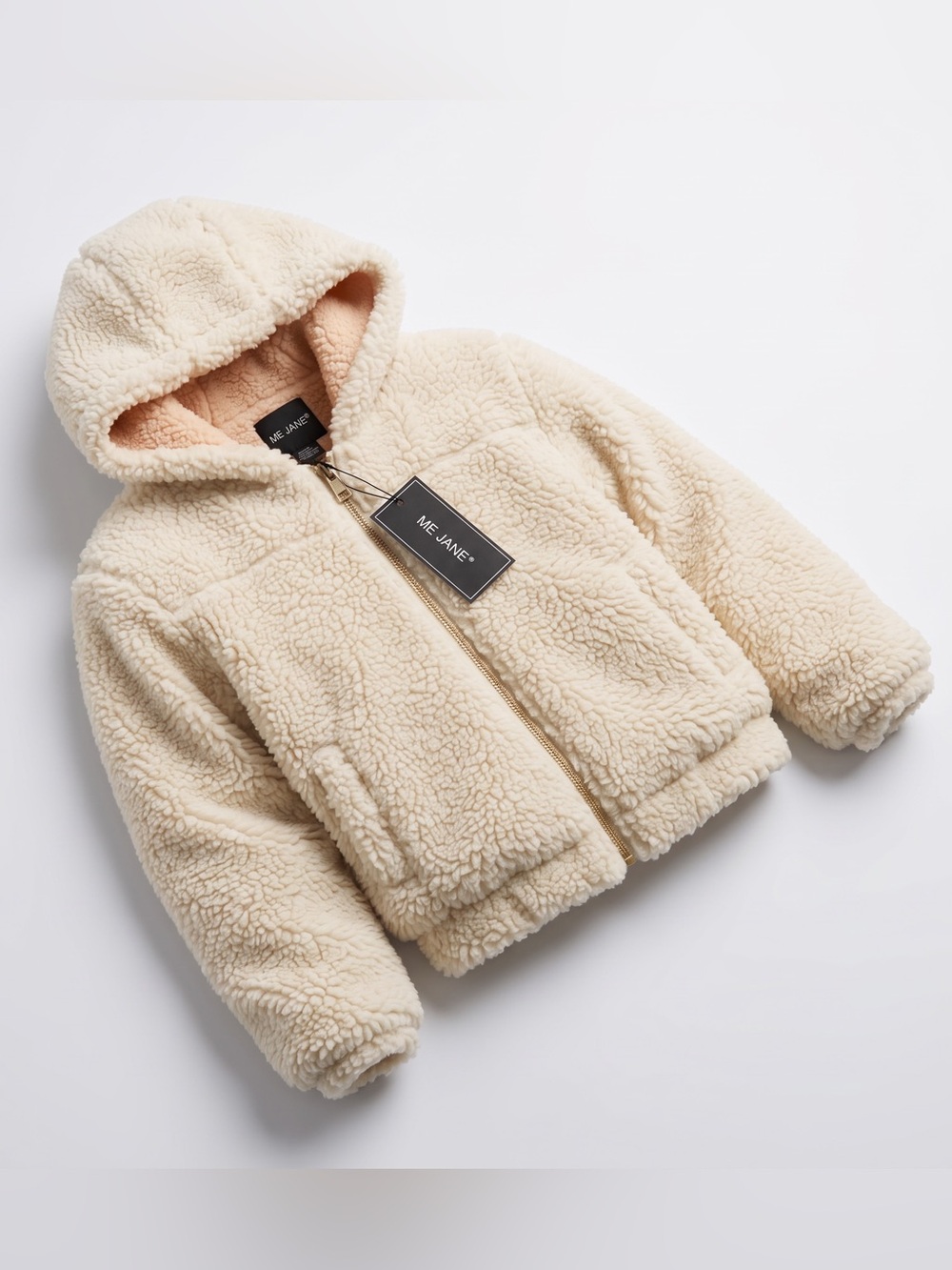Me Jane Girls Size 14 Sherpa Teddy Hooded Jacket NWT Cream Tan